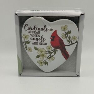 NEW Evergreen Memorial Ceramic Heart Hanging Decor Cardinal Bird Angels Near